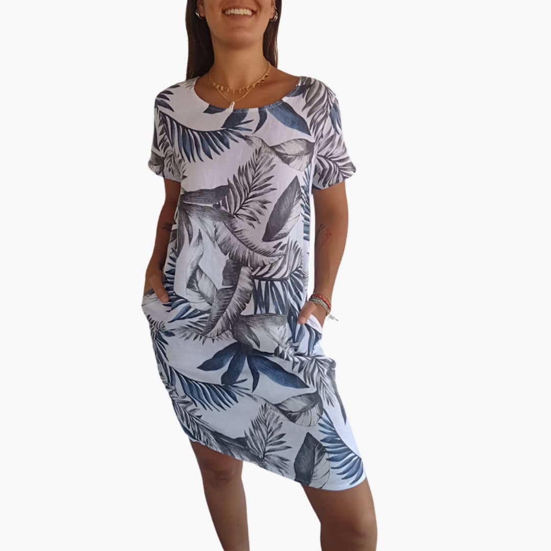 Women's Short Sleeve Shift Dress – Round Neck Straight Hem Clean Minimalist