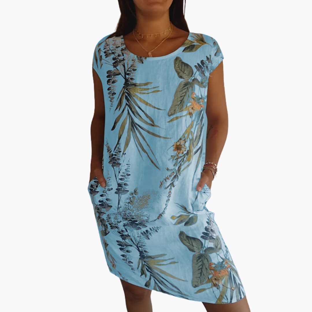 Women's Short Sleeve Shift Dress – Round Neck Straight Hem Clean Minimalist