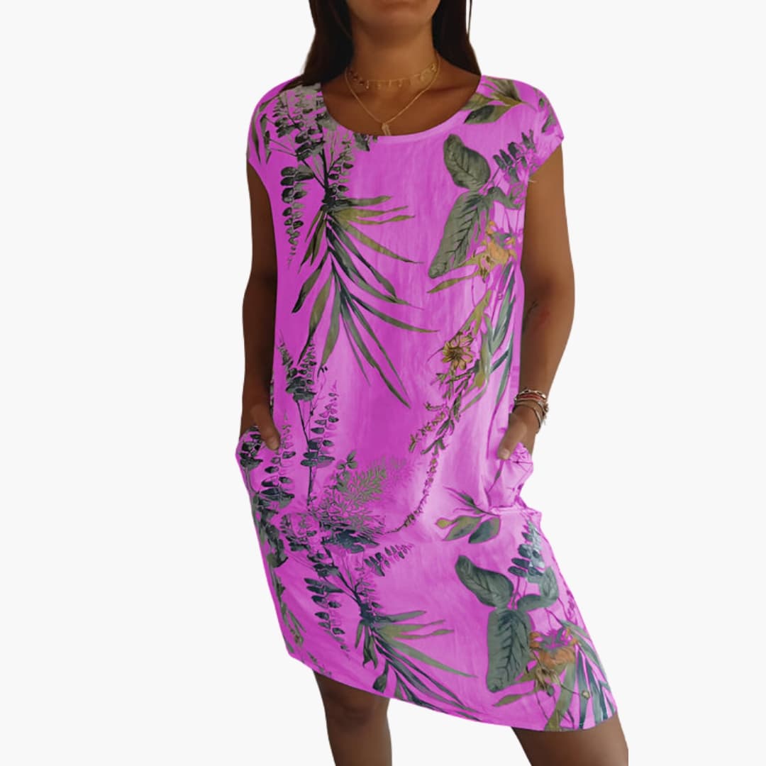 Women's Short Sleeve Shift Dress – Round Neck Straight Hem Clean Minimalist