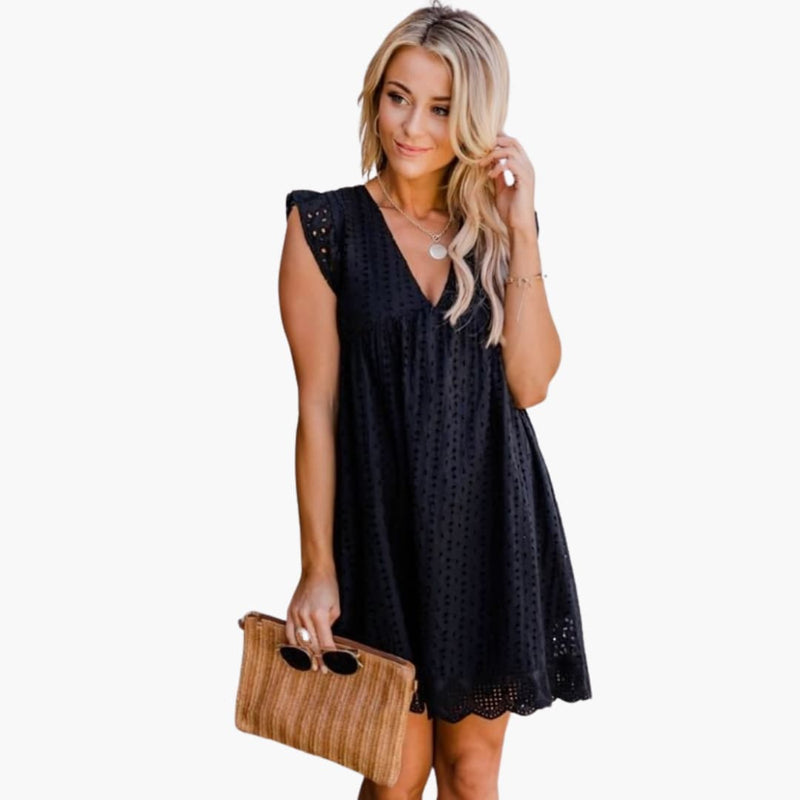 Women's Short Sleeve Pocket Dress – Knee-Length Casual Comfortable Everyday