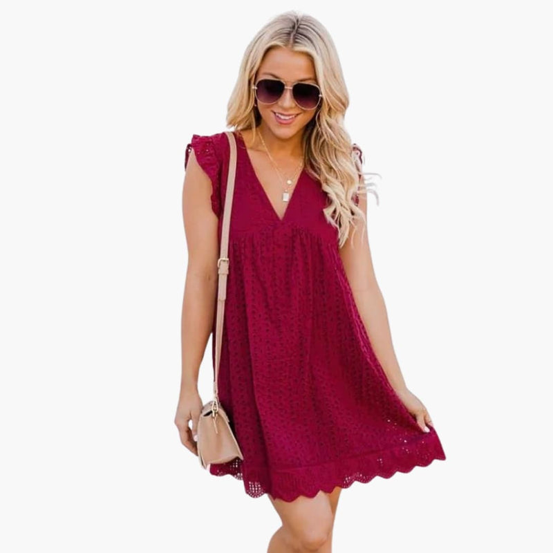 Women's Short Sleeve Pocket Dress – Knee-Length Casual Comfortable Everyday