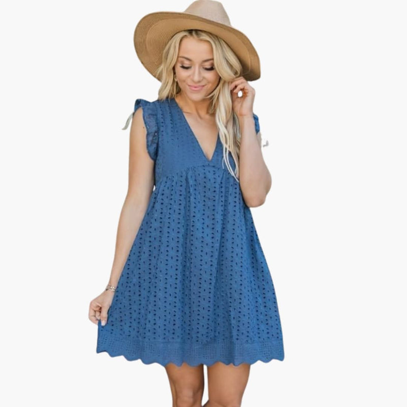 Women's Short Sleeve Pocket Dress – Knee-Length Casual Comfortable Everyday