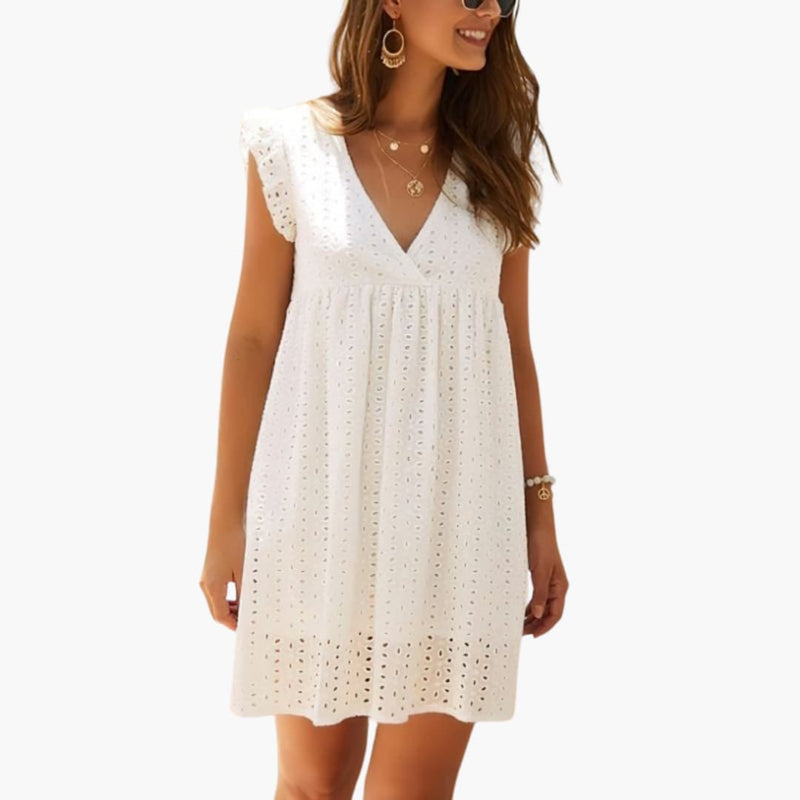 Women's Short Sleeve Pocket Dress – Knee-Length Casual Comfortable Everyday