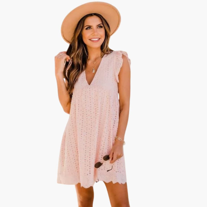 Women's Short Sleeve Pocket Dress – Knee-Length Casual Comfortable Everyday