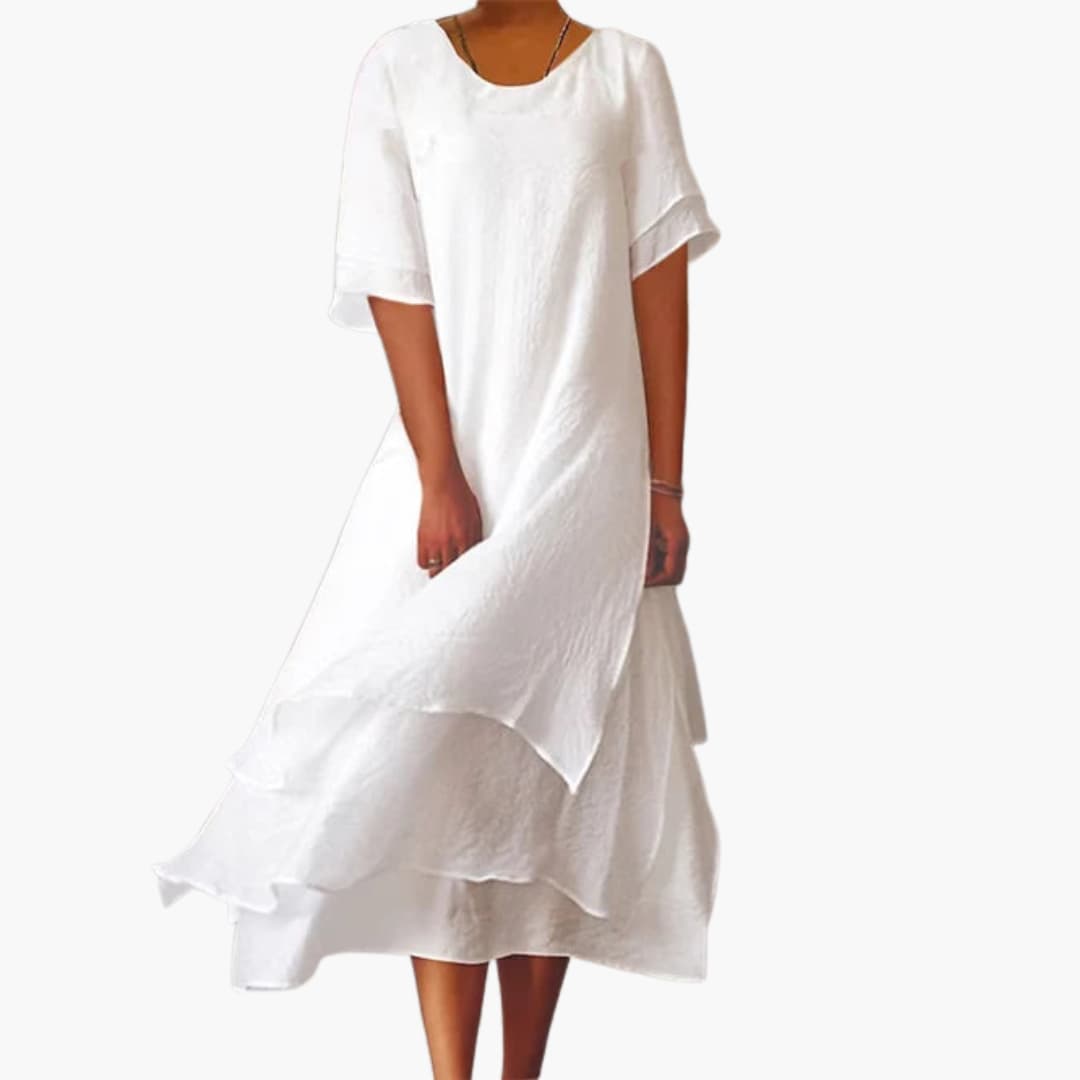 Women’s Sleeveless Midi Dress with Round Neckline and Plain Finish