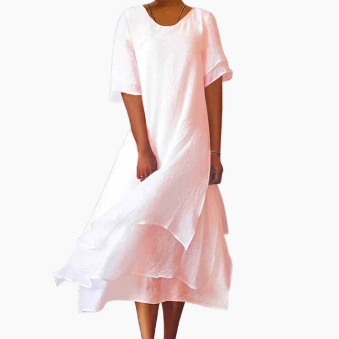 Women’s Sleeveless Midi Dress with Round Neckline and Plain Finish