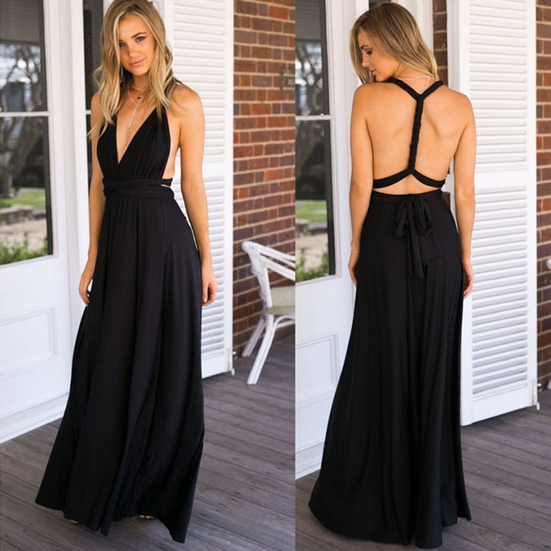 Women's Open Back Maxi Wedding Guest Dress – Elegant Lightweight Flow