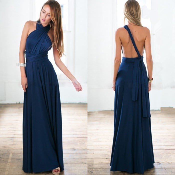 Women's Open Back Maxi Wedding Guest Dress – Elegant Lightweight Flow