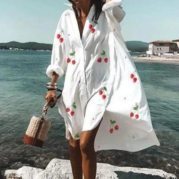 Women's White Flowy Shirt Dress – Trendy Lightweight Casual Chic