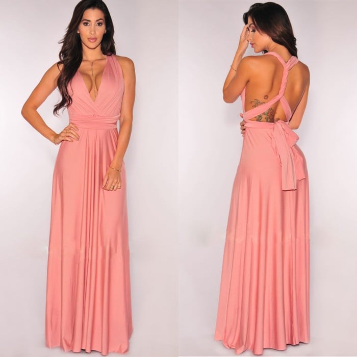 Women's Open Back Maxi Wedding Guest Dress – Elegant Lightweight Flow