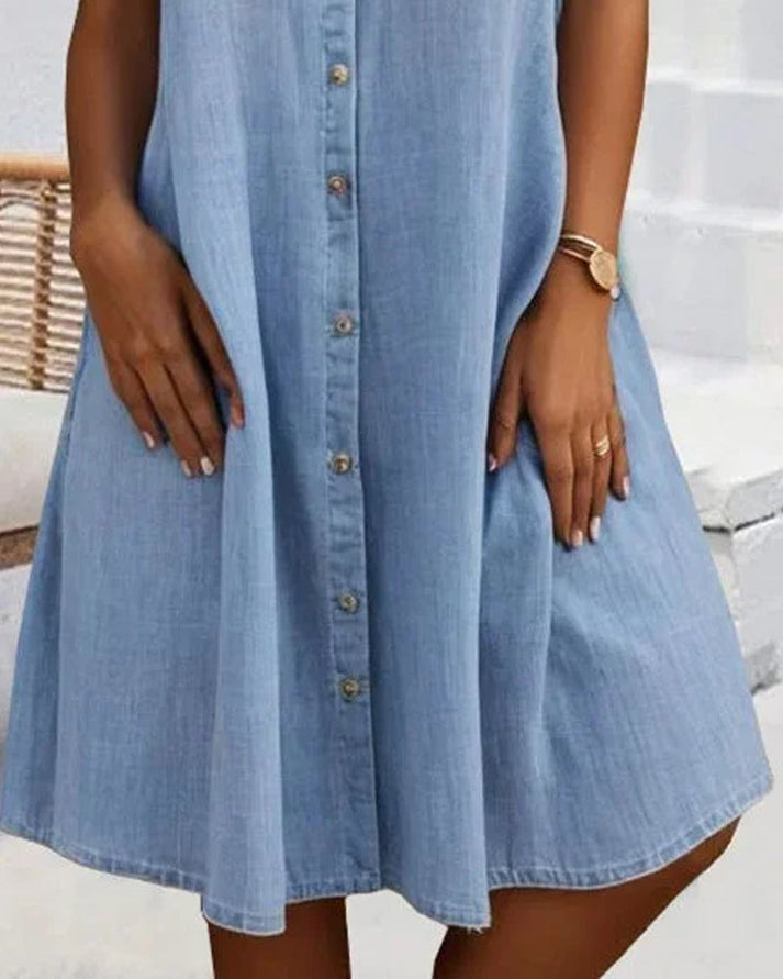 Women's Denim Shirt Midi Dress – Lightweight Casual Everyday Chic Style