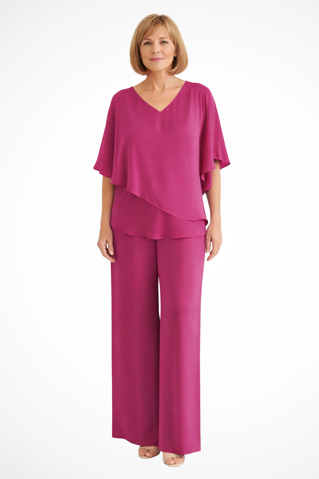 Women's Batwing Sleeve Two-Piece Set – V-Neck Wide Leg Style