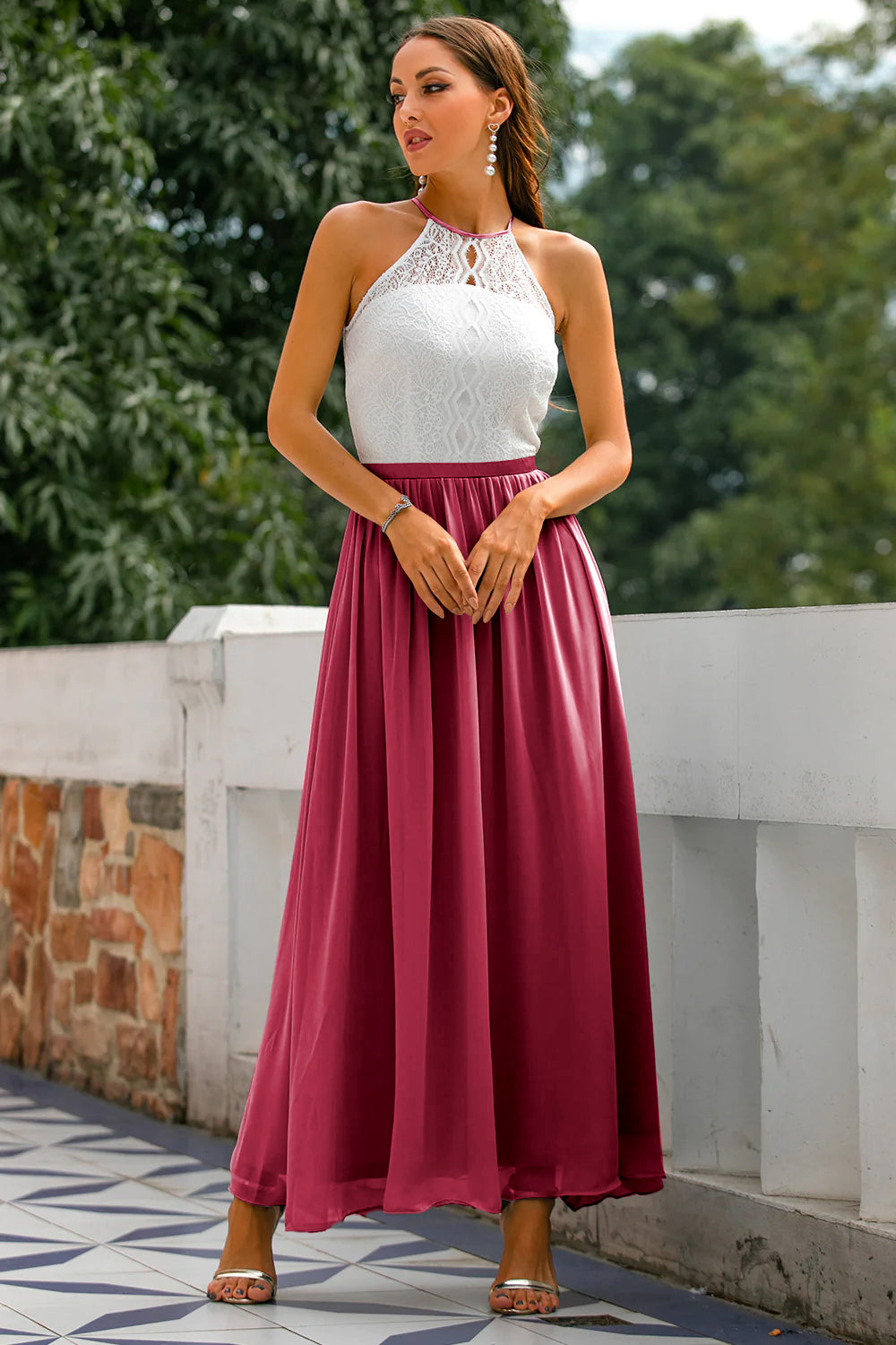 Women's Wedding Guest Halter Maxi Dress – Elegant Occasion Style