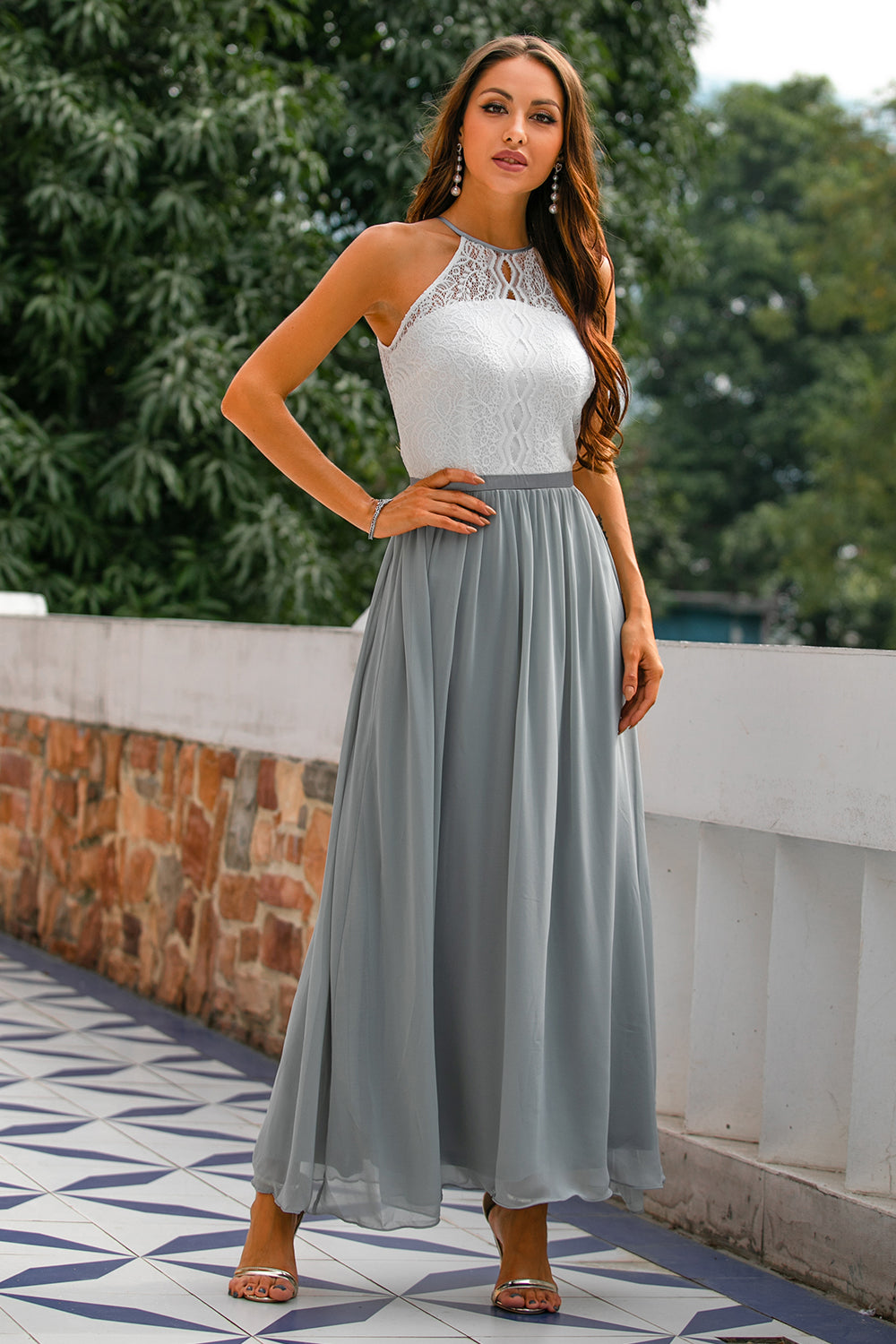 Women's Wedding Guest Halter Maxi Dress – Elegant Occasion Style