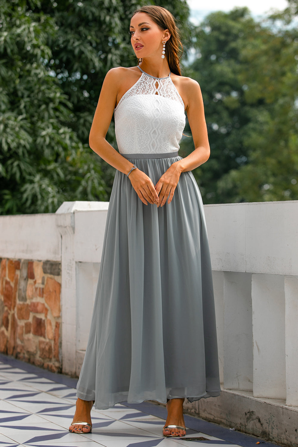 Women's Wedding Guest Halter Maxi Dress – Elegant Occasion Style