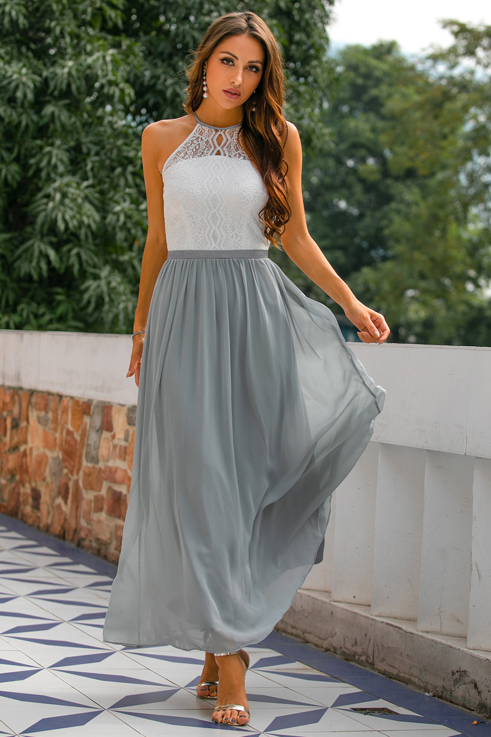 Women's Wedding Guest Halter Maxi Dress – Elegant Occasion Style