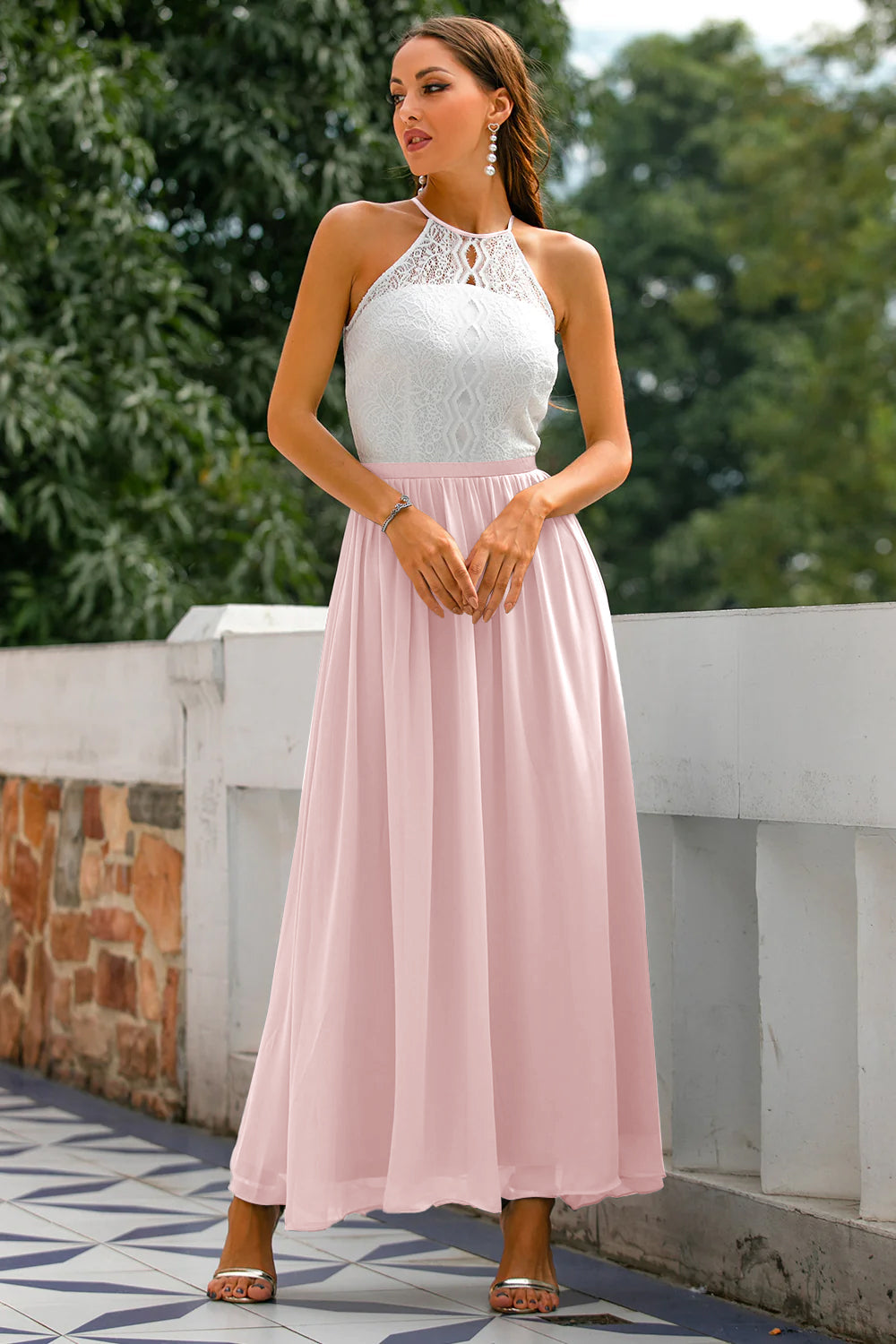 Women's Wedding Guest Halter Maxi Dress – Elegant Occasion Style