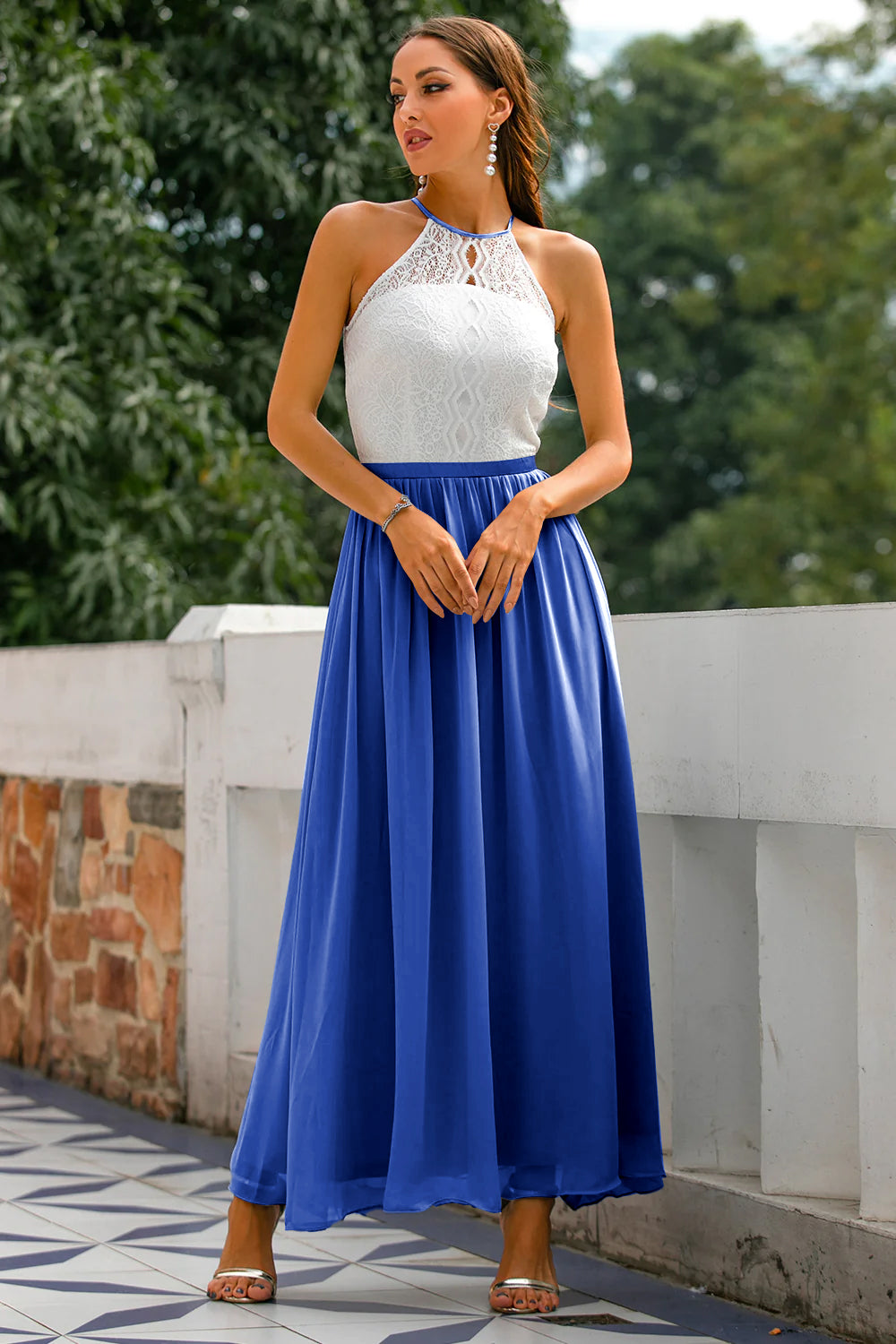 Women's Wedding Guest Halter Maxi Dress – Elegant Occasion Style